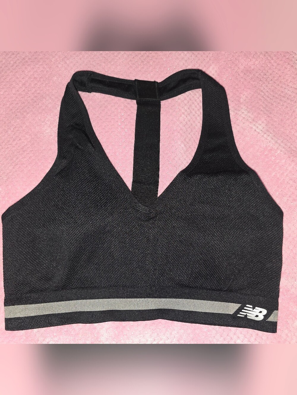 New Balance Black Racerback Sports Bra with Reflective Band